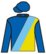 On Display racing colours: Blue and yellow diagonal design, blue sleeves and cap