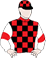 Zovozo racing colours: Red And Black Checks, White Sleeves, Red Armbands, Black And Red Checked Cap