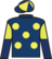 Birdman racing colours: Dark blue with yellow spots and striped sleeves